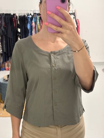 FOX`S kurze weite Bluse 42 grau Baumwolle 3/4 Arm